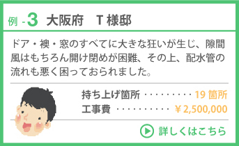 例-3 大阪府 T様邸 持ち上げ箇所 19箇所 工事費 ￥2,500,000